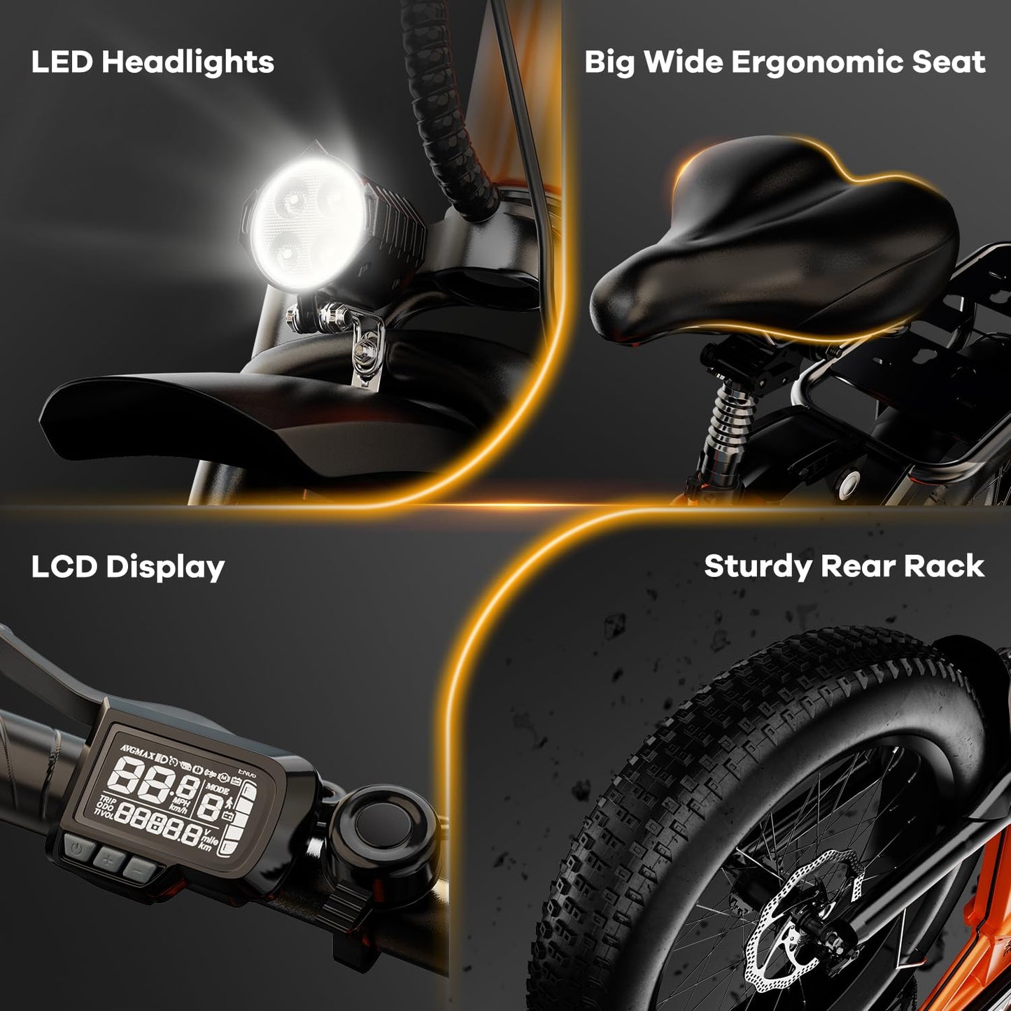 YorkE 1000W Folding Electric Bike, 48V 16AH Large Removable Battery E Bike, 30+MPH, 80 Miles Max Range, 20" Fat Tire Electric Bike for Adults, Adult Electric Bicycles for Commute,Dark Black