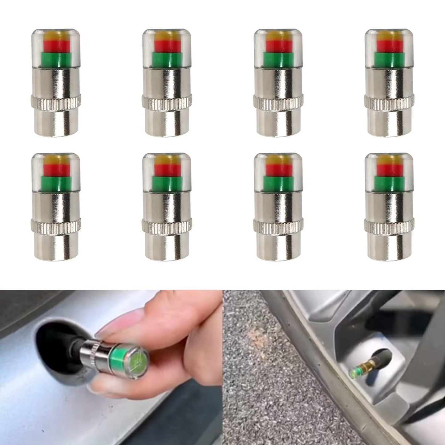 JRSHOME 8X New Update Tire Pressure Monitor Valve Stem Cap Sensor Indicator 30PSI 2.0 Bar Air Warning Alert Valve Pressure Diagnostic Tools Kit