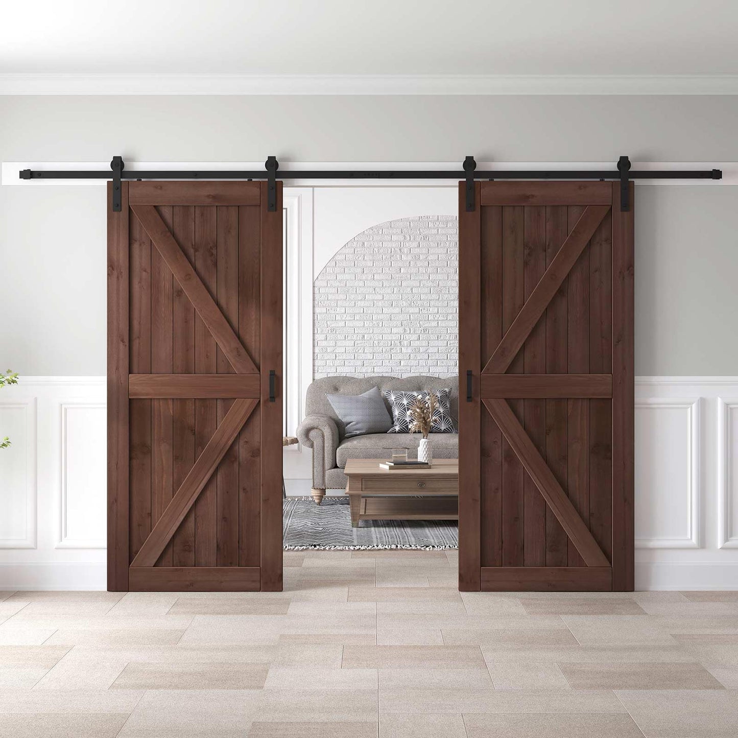 ROYMELO Double 36x96 inch Sliding Barn Wood Door Slab with 6.6ft Hardware Kit and Handle