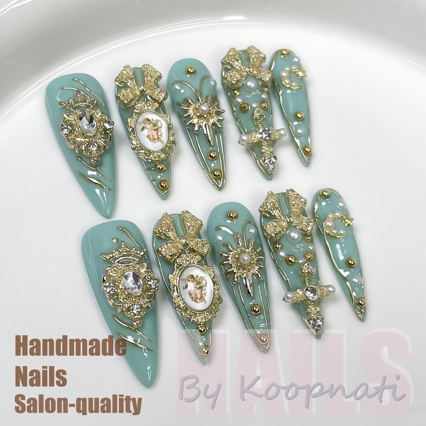 Handmade Press On Nails Almond Pink Homemade Press On Nails French Tip With 3D Design Flower Fake Nail Art For Women M