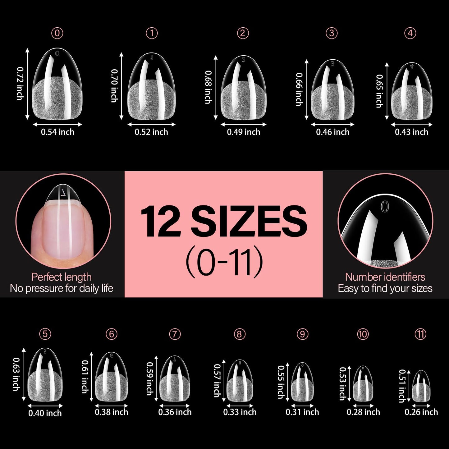 AILLSA Extra Short Almond Nail Tips for DIY Beginners - 12 Sizes 240pcs Half Matte False Nail Tips Pre-shaped Short Nails Tips, Acrylic Fake Press on Nails Extension