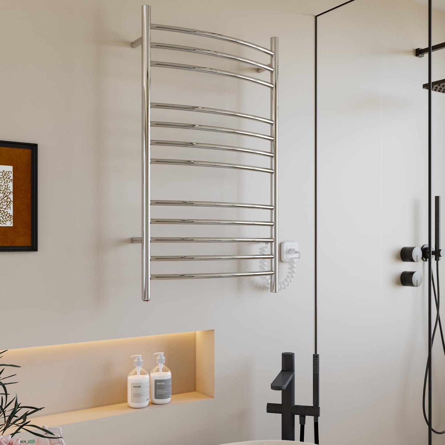 HEATGENE Towel Warmer Wall Mount Electric Plug-in/Hardwired Heated Towel Rack, 4-Supports Mirror Polish