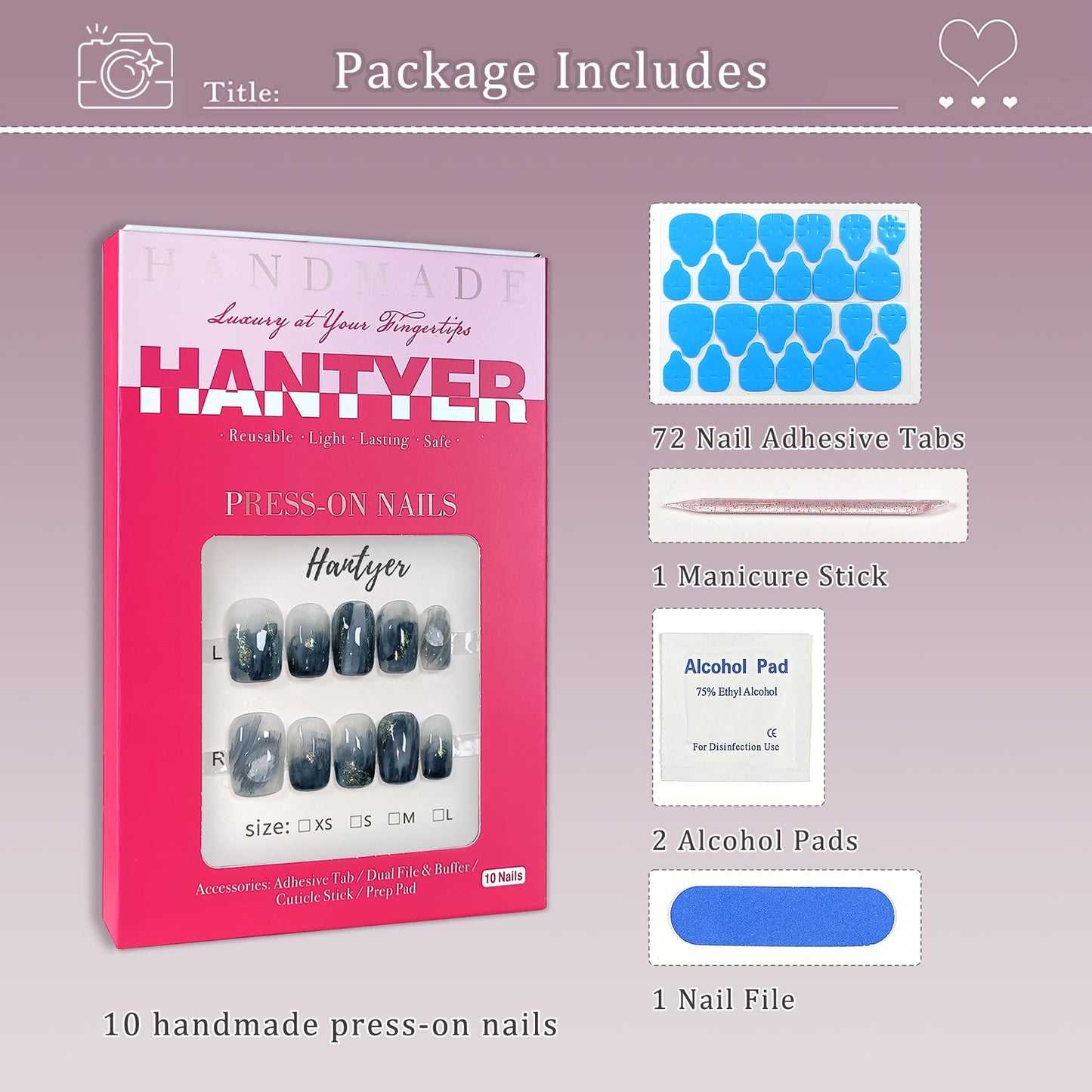 Hantyer Blue Ocean Wave Marbled Press on Nails with 3D Handmade Water Droplets & Gold Glitter, Short Square Glossy Soft Glam Fake Nails, Elegant False Nails for Women Fall Winter Party, Size L
