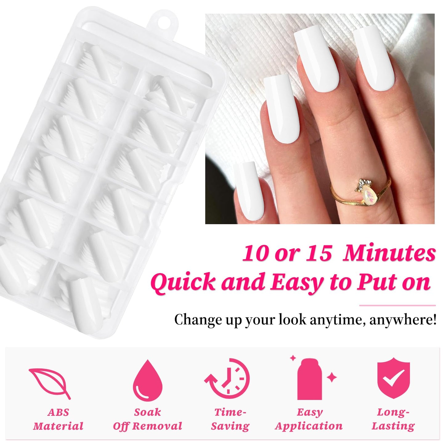 Lifextol 120pc Square Press on Nails Medium Long Ballerina Fake Nail Full Cover Artificia Acrylic False Nail Art Square Fingernails for Beginner Women and Girls Manicure(White）
