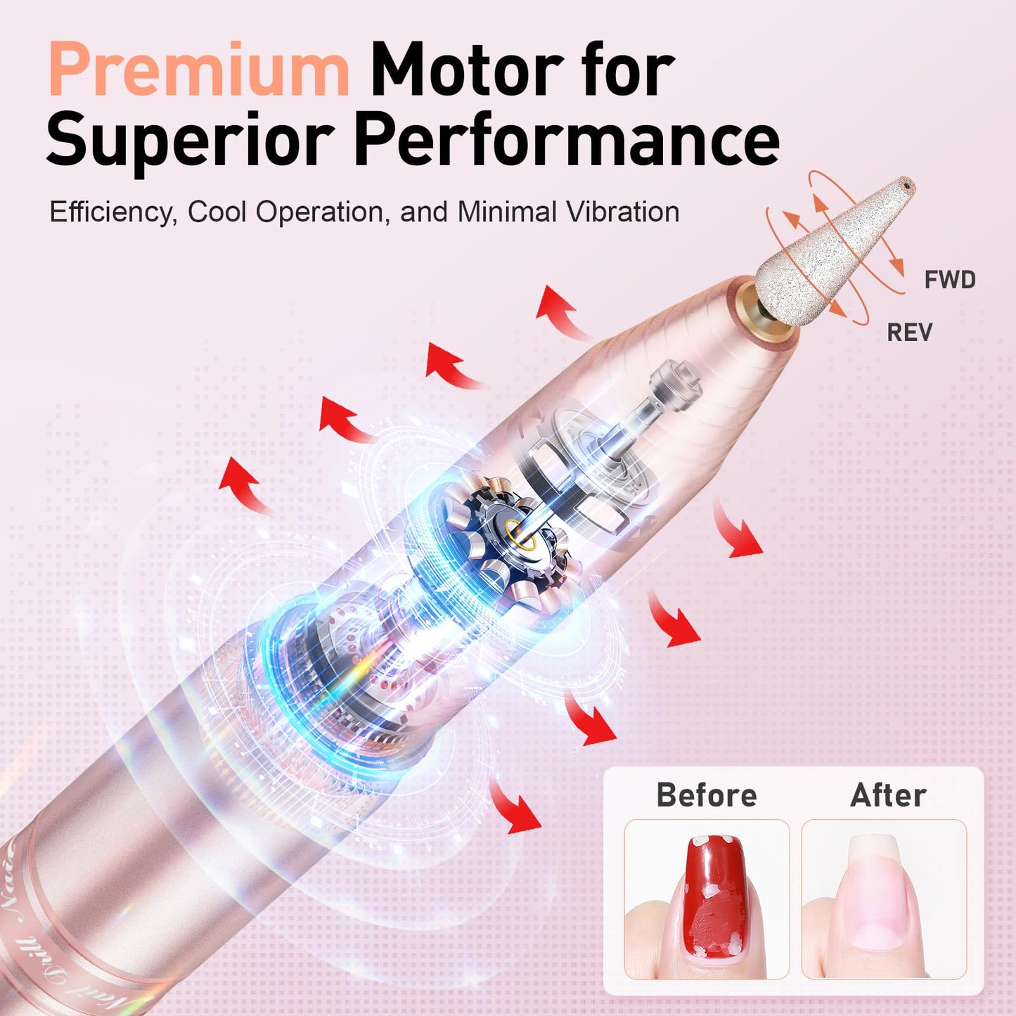 Cordless Nail Drill, Portable Electric Nail File with 11 in 1 Nail Drill Bits for Acrylic Gel Dip Powder Nails, Rechargable Efile Nail Drill Machine Kit for Home Manicure Pedicure, Gold