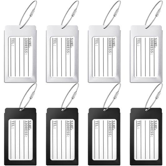 8 Pieces Luggage Tags Business Card Holder Aluminium Metal Durable Travel ID Bag Tag Bulk for Suitcases Backpacks Baggage Name Address Label Identifier(Silver, Black)