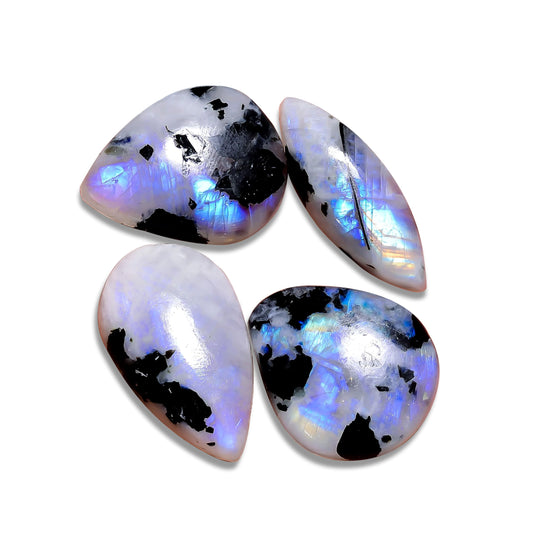 Natural 5, 4 & 3 Pcs Gemstones Cabochons Lot (15–30 MM), Multi Shape Stones for Jewelry Making Supplies Healing Crystals Gems Loose Gemstones (Tourmilated moonstone, 4pcs)