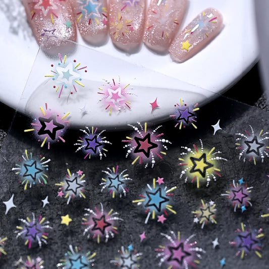 Colorful Star Nail Stickers Firework Nail Art Stickers Independence Day Nails Charms 5D Embossed Self Adhesive 4th of July Manicure Charms Supply Decoration Accessories for Women