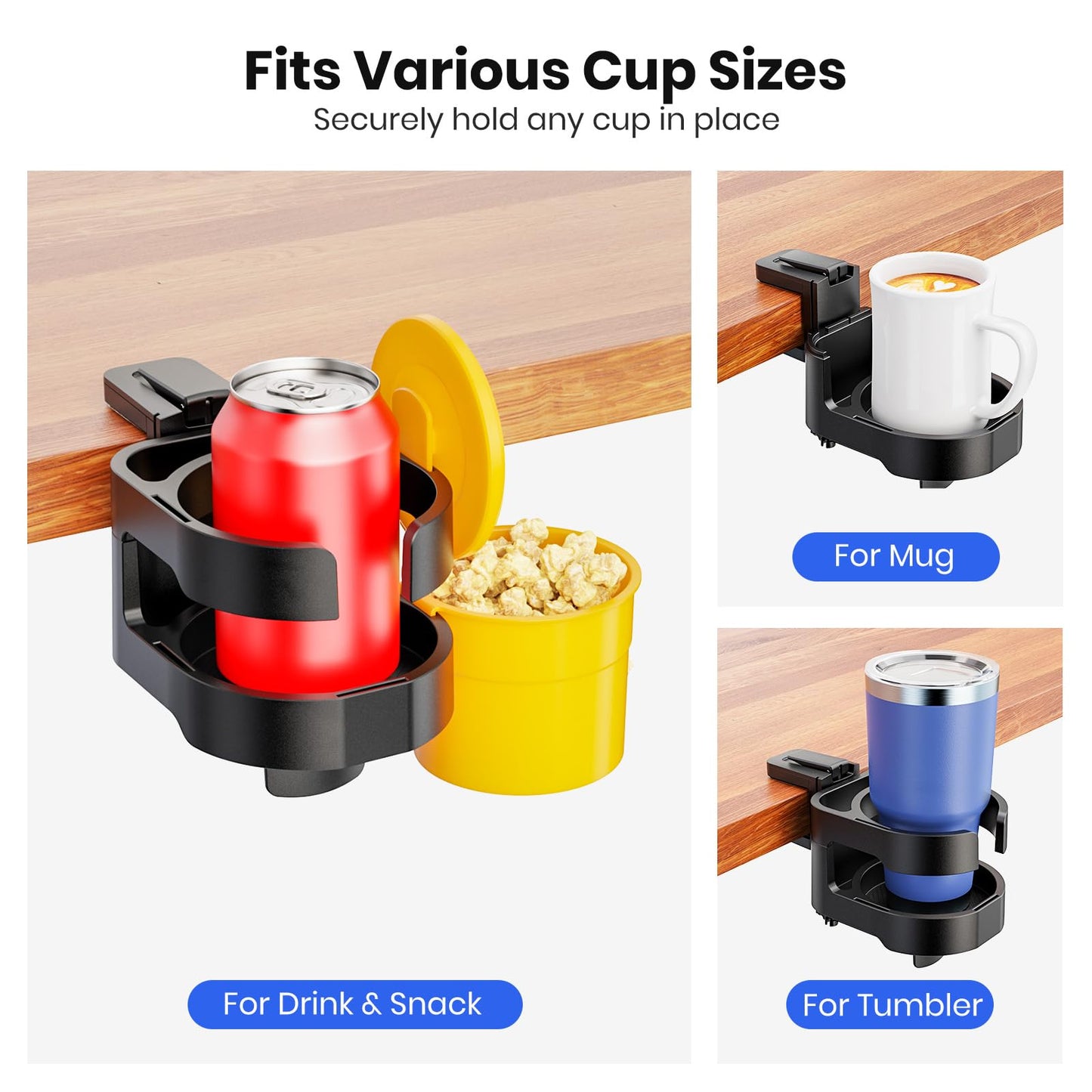 7-in-1 Desk Cup Holder - EURPMASK Organizer with Headphone, Controller Holder, Snack Bucket, and Phone Holder, Clamp-On Desk Accessory with Sturdy Large Storage, Easy to Install, Black