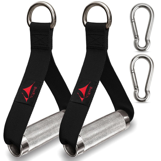 Pro Grade Metal Workout Handles, Heavy Duty Replacement Grip Attachments for Cable Machines, Resistance Bands, LAT Pulldown, Strength Exercise Home Gym & Commercial Fitness Equipment (Classic Black)