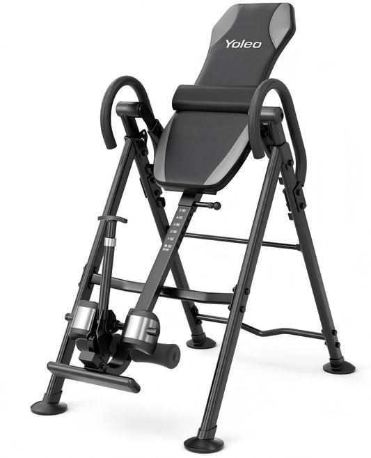 YOLEO Gravity Inversion Table for Back Pain Relief 2026 New Inversion Table w/Lumbar Support Easy to Assemble Back Stretcher Machine 300 lbs (Grey)