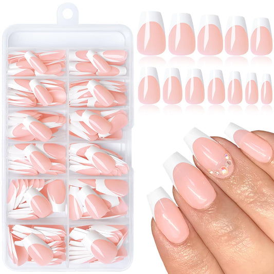 Lifextol 240pc French Tip Press on Nails Medium Fake Nails with Glue and Adhesive Tab, False Acrylic Nails Press on Nails Coffin Nail Tips Artificial Glue on Nails Press ons Fingernail Stick on Nails