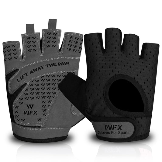 WFX Weight Lifting Gym Gloves Fitness Workout Breathable Ladies Gloves Non-Slip Silicone Padded Palm Protection Elasticated Strength Training Equipment Half Finger Exercise (Black, XL)