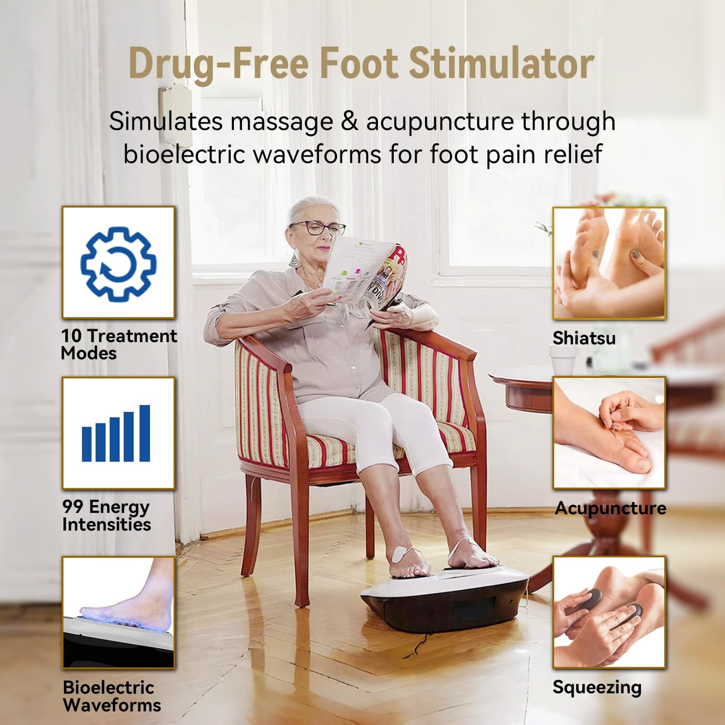 FIT KING Neuropathy Pain Relief for Feet Massager, EMS Foot Massager for Neuropathy with TENS Pads, Foot Circulation Stimulator for Plantar Fasciitis, Diabetes Feet Pain Relief