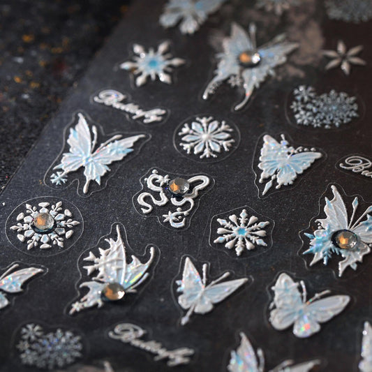 5D Embossed Butterfly Nail Stickers Laser Butterflies Nail Art Stickers Rhinestone Nail Decals Self-Adhesive Spring Sticker Summer Nails Supplies for Women Girls DIY Manicure