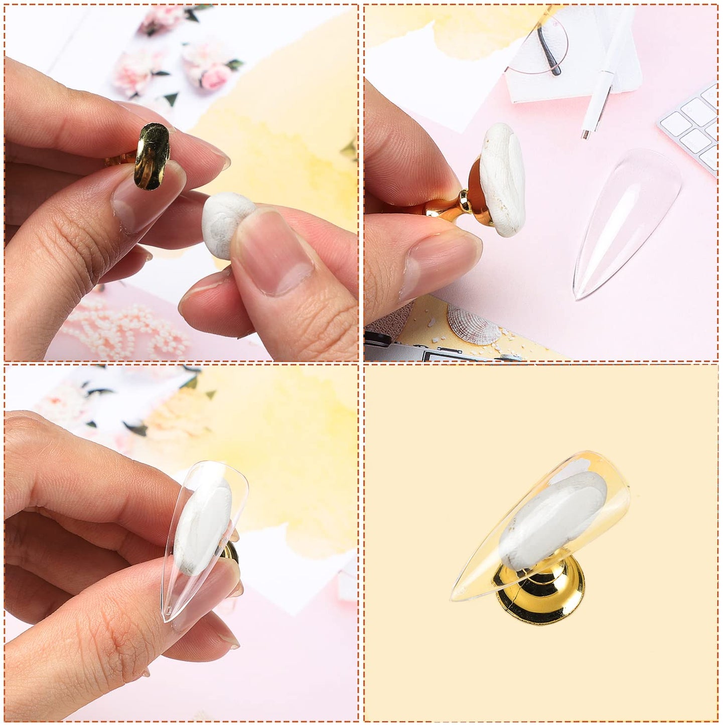 Etercycle Acrylic Nail Display Stand DIY Nail Crystal Holder Magnetic Practice Stands with Reusable Adhesive Putty Clay for False Nail Tip Manicure Tool (2 Sliver)