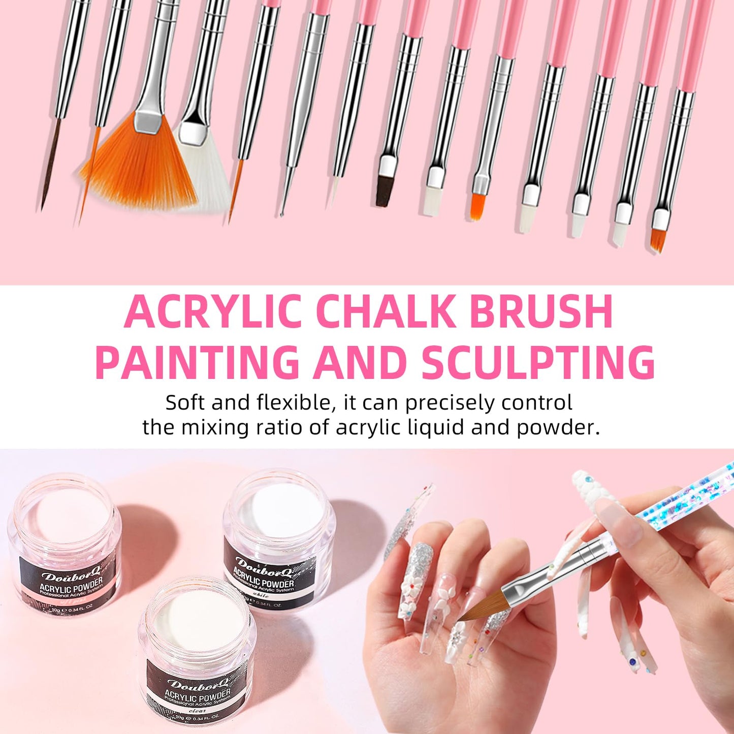 Acrylic Nail Art Kit-Nail Art Manicure Set Acrylic Powder Brush Glitter File French Tips U V Lamp Nail Art Decoration Tools Nail Drill kit for beginners with everything at home (White)