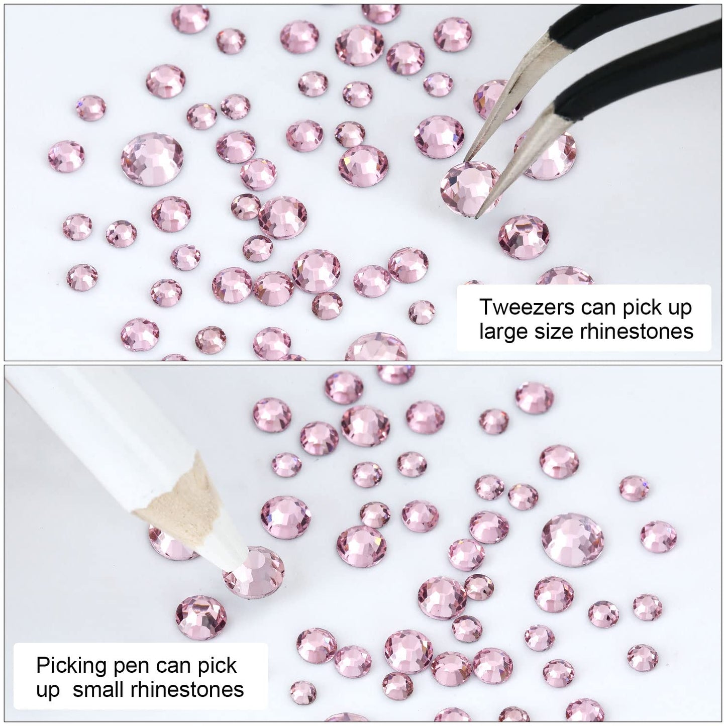 Meibite Pink Glass Flatback Rhinestones for Nails, Crafts & Clothes – 4240PCS 6 Sizes (SS6–SS20) Crystal Gems Kit with Tweezers & Picker, Non Hotfix DIY Rhinestones for Tumblers, Shoes, Nail Art