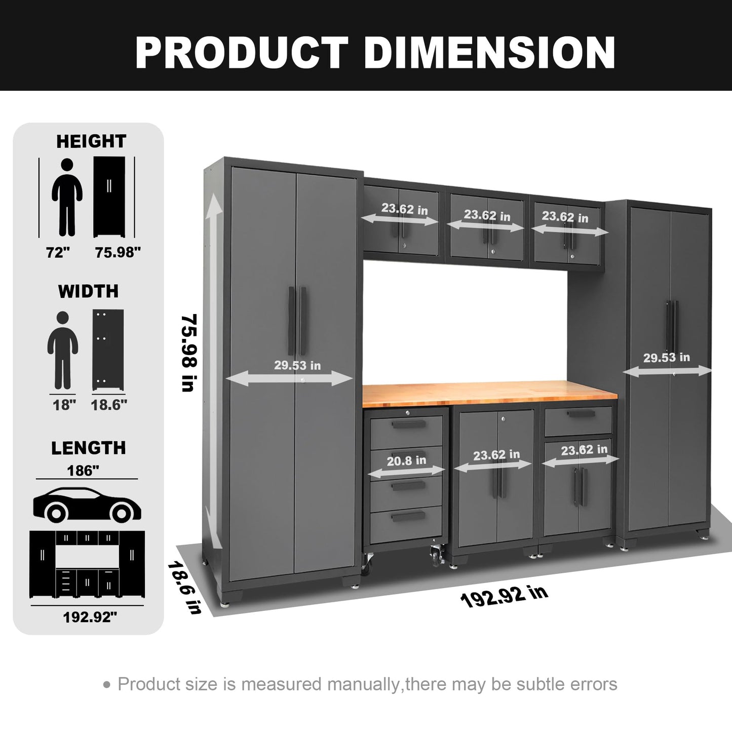 Torin Garage Cabinets Storage System, 9 Piece Included Steel Drawers Rolling Chest,Locked Storage Cabinet, Perfect for Organizing Garage and Tools, Black/Grey