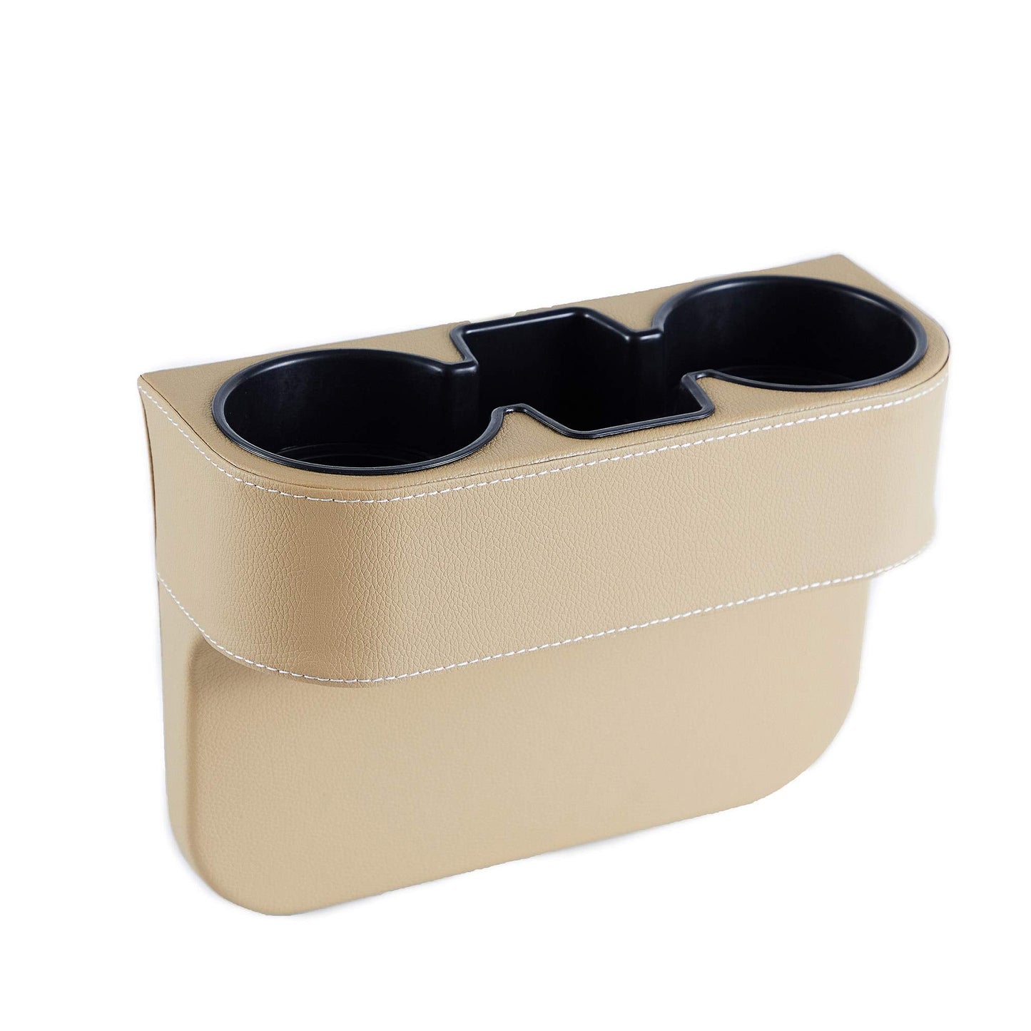 Car Cup Holder, Auto Cup Drink Holders，Multifunctional Auto Front Seat Organizer with PU Leather Cover, Gap Filler Storage Box Coin Bucket Console Side Pocket Cell Mobile Phone Holder (Black)