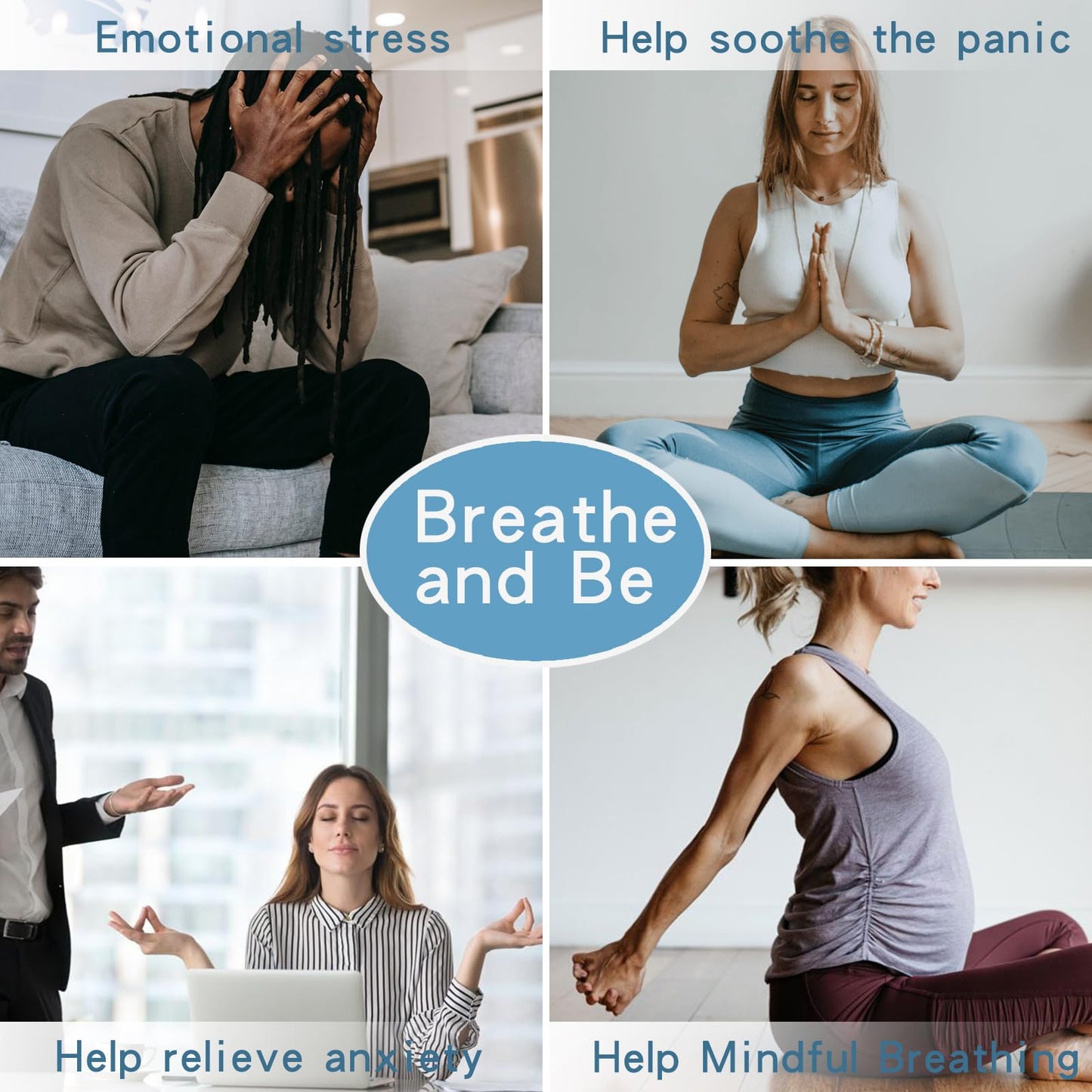 BOLAGTIER Mindful Breathing Necklace: Natural Wood Fidget Charm for Anxiety Relief & Quit Smoking Aid, Stainless Steel Sensory Pendant to Calm Your Mind (Rainbow)