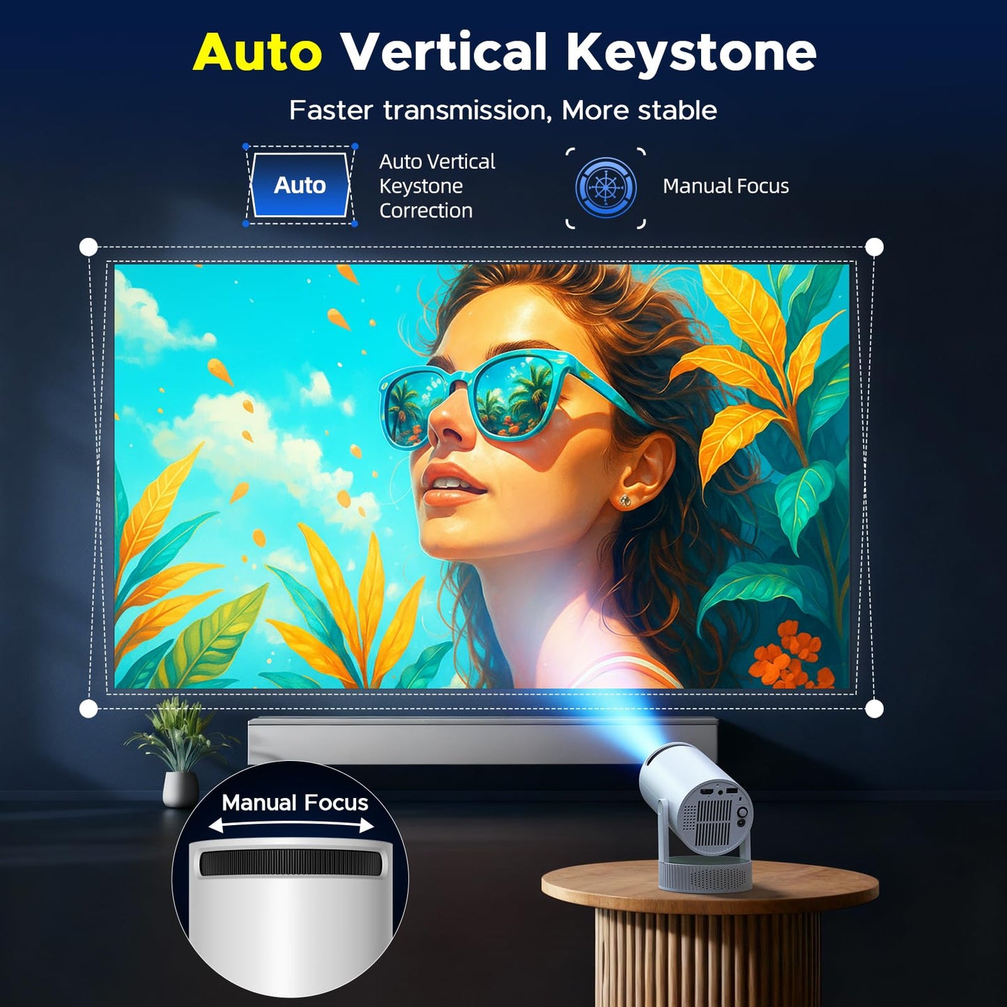 Projector with WiFi and Bluetooth, Mini Projector with Battery Supported 4K, Auto Keystone WiFi 6 Bluetooth 5.2 220° Rotation 3.5Hrs Portable Projectors, Smart Projectors for Bedroom Outdoor Movie