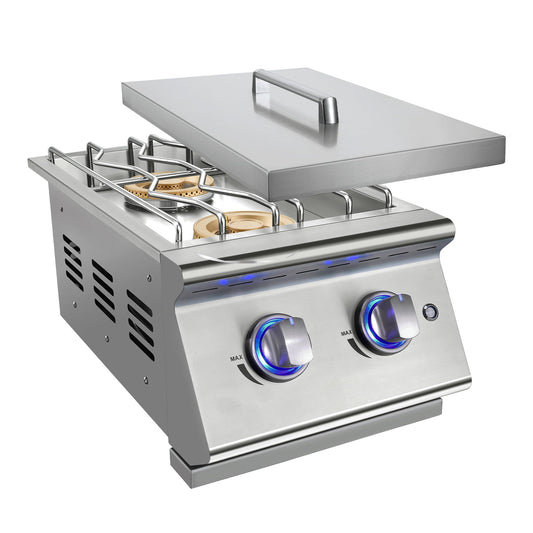 Livory Double Grilling Side Burners for Outdoor Kitchen, 2 * 17,000BTU Nature Gas Burners, Convertible to Liquid Propane, Duty Heavy 304 Stainless Steel, Built-in Side Burner for BBQ Island Grill