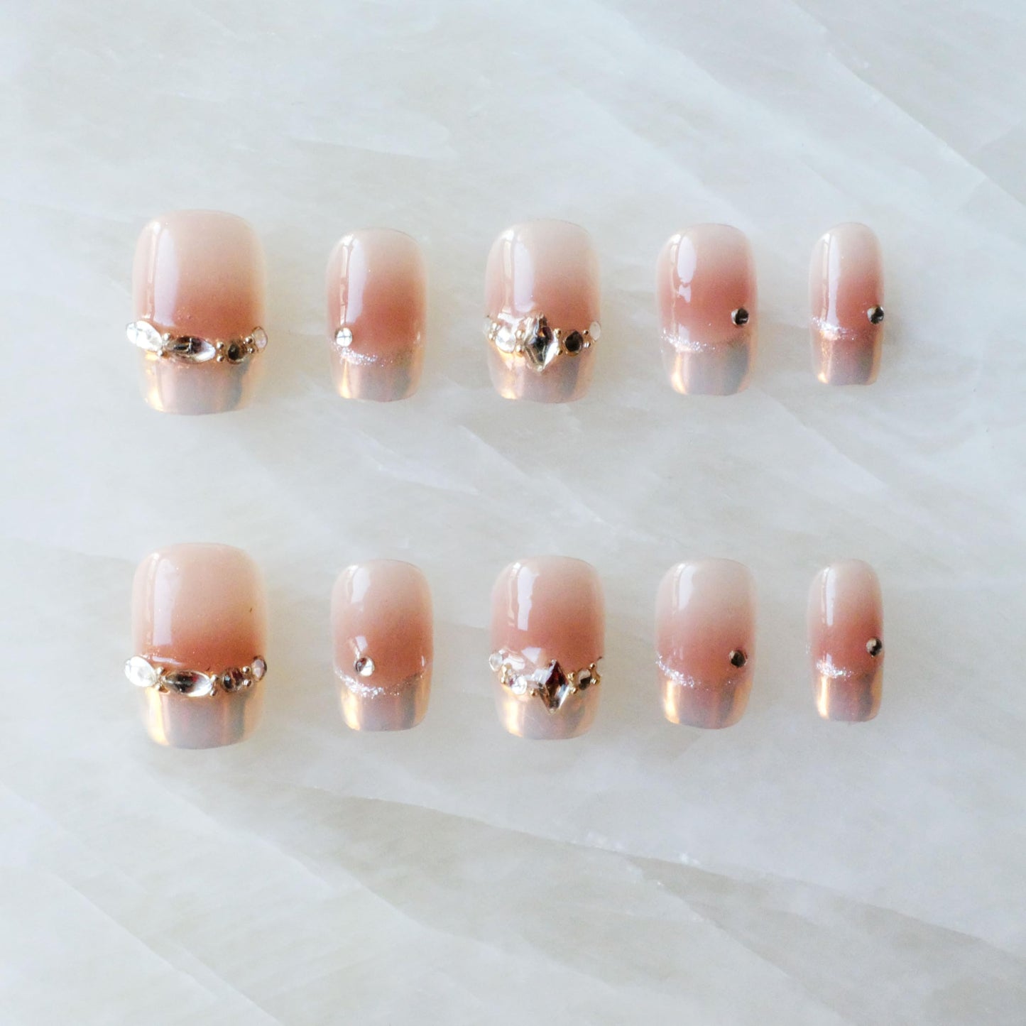 [GLORS] Purely Handmade Press On Nails | Moon Dream - French-style Pink Nail Tips with Diamond | Salon Quality Fake False Nails in Short Square 10 pieces (XS, SS)