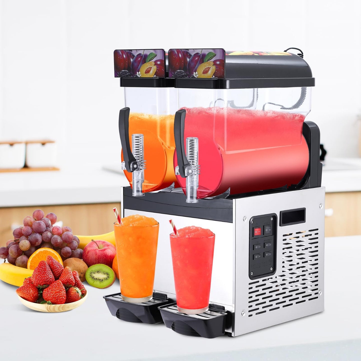 PeacefulHues Commercial Slushy Machine Frozen Drink Machine, Double Tank 12l 700w Stainless Steel, Margarita Wine Slush Smoothies Maker for Restaurant Bar Party
