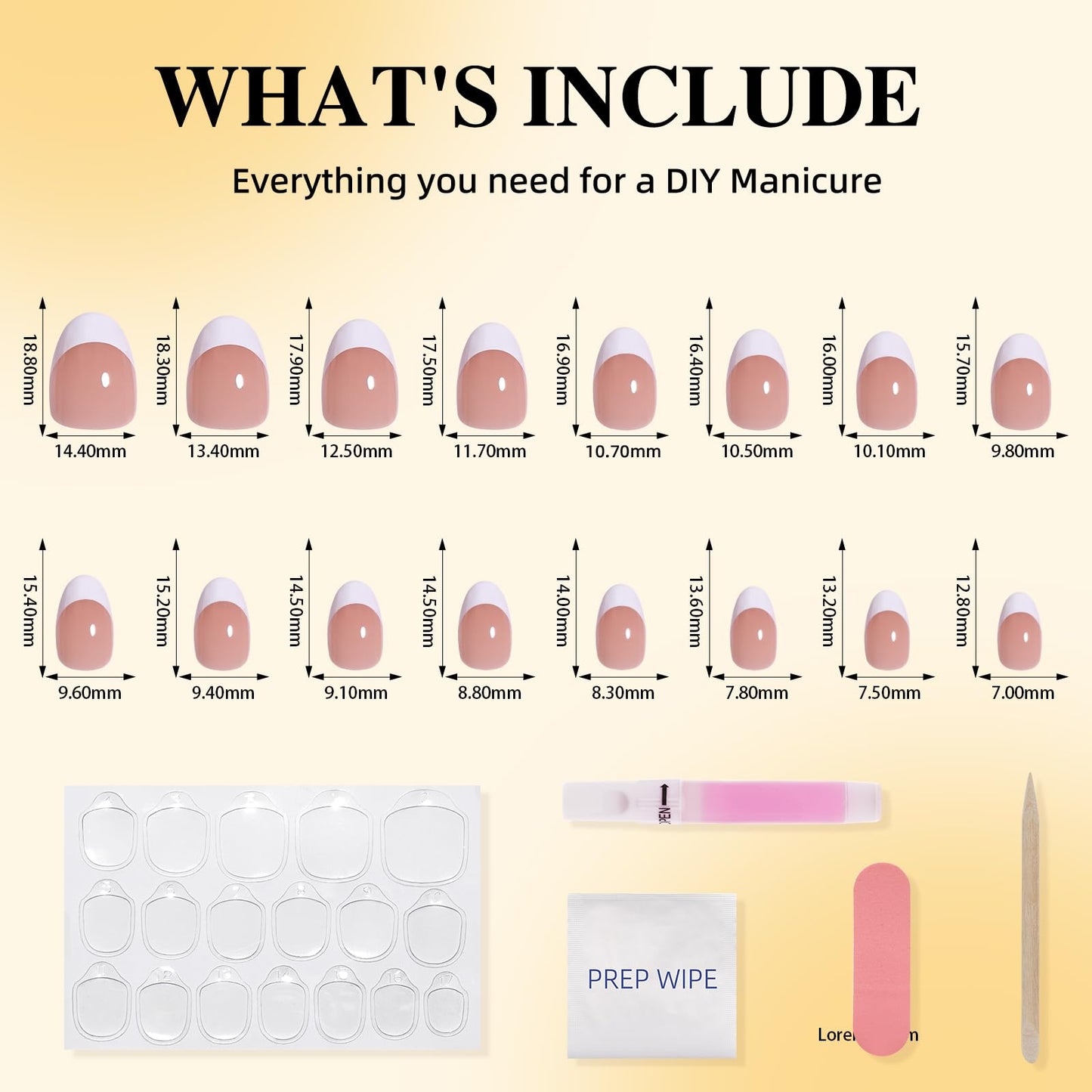 Leefrei French Tip Press On Nails Short Almond - Warm Nude Base with White Tips, Natural Almond French Fake Nails, Reusable Glue On Nails Kit, 32pcs in 16 Sizes Nails Press ons, Latte French