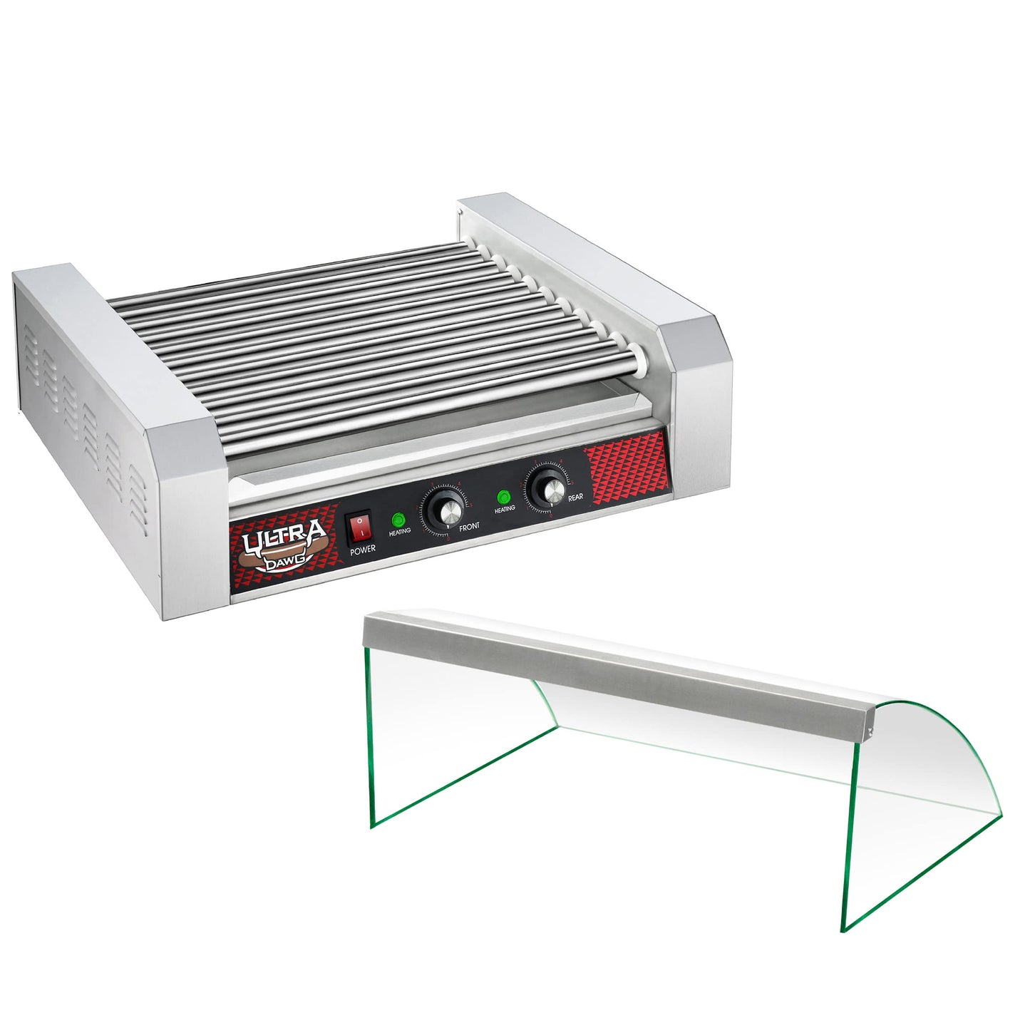 11 Roller Hot Dog Machine with Tempered Glass Cover – Countertop Hot Dog Roller Makes Up to 30 Hotdogs, Brats, or Sausages by Great Northern Popcorn