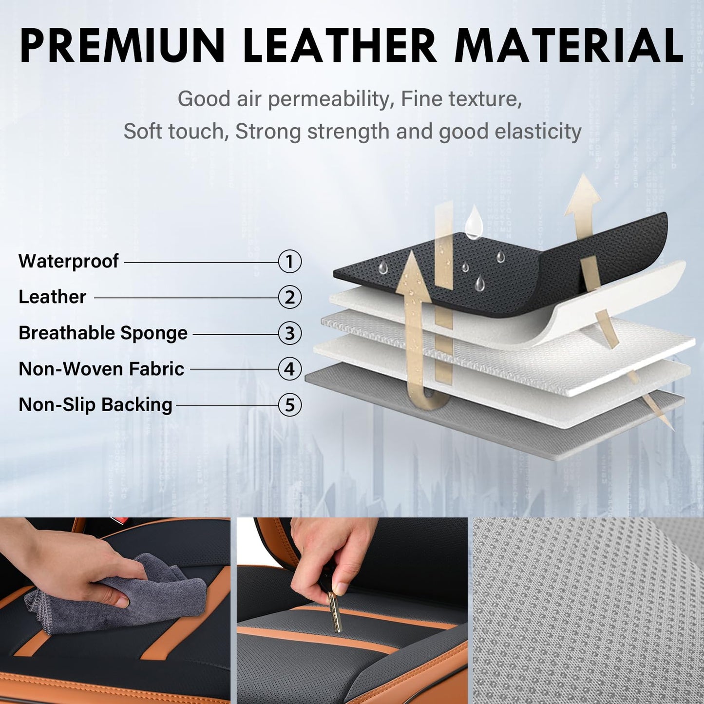 Coverado Car Seat Covers Full Set, 5 Piece Car Seat Protector with Removable Headrest, Nappa Leather Breathable Front Rear Seat Cushion Side All Wrapped Universal Fit Truck Automotive Most Cars Brown
