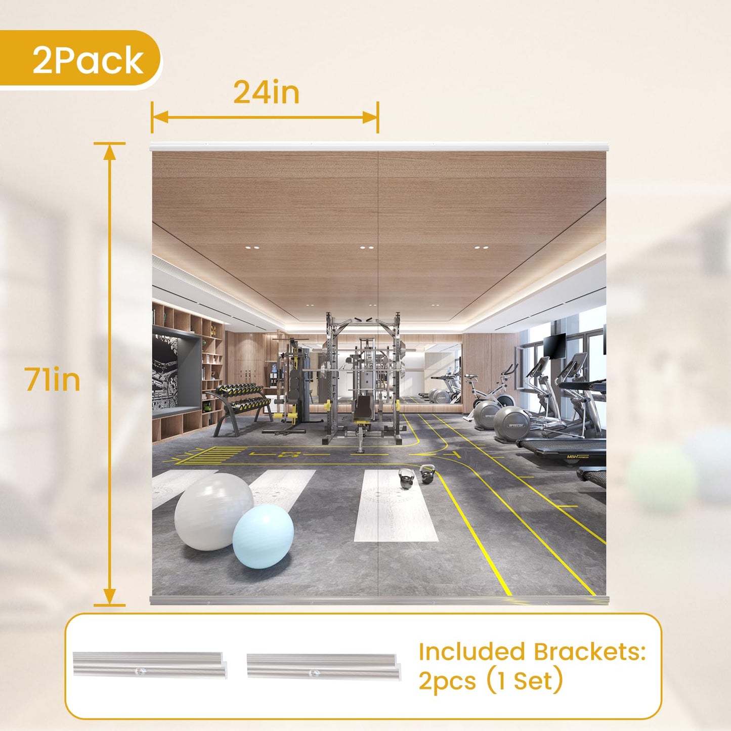 yarnuwa 71X24 2Pack Large Home Gym Mirror, Frameless Tempered Glass Dance Wall Mounted Mirror for Home, Yoga, Dancing, Studio, Living Room