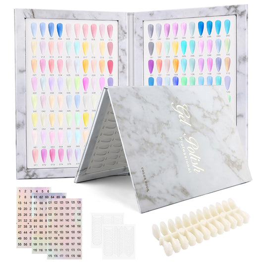 Yonderfume 160 Nail Color Book Nail Swatches Book with 240 NailTips and Number Sticker Labels, Professional Nails Color Swatches Plastic Nails Sample Display
