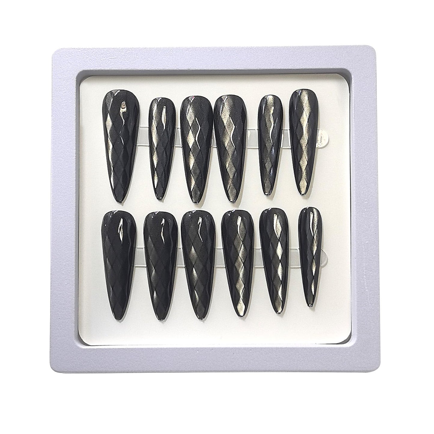 YOYfinee:Halloween 3D Rhombus Pattern Pointed-Long false nails，30pcs，12sizes，10 colors to choose，reuse with nail glue sticks. Dark(5)