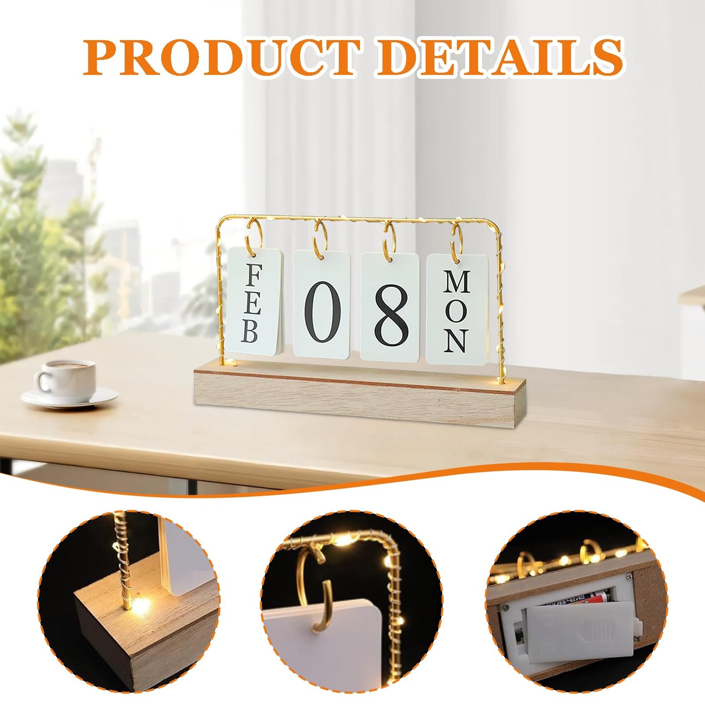AUSTUFF Flip Wooden Perpetual Calendar Metal Desk Calendar 2025 Daily Desktop Calendar Monthly Weekly Year Planner Standing Office Home Desk Decor