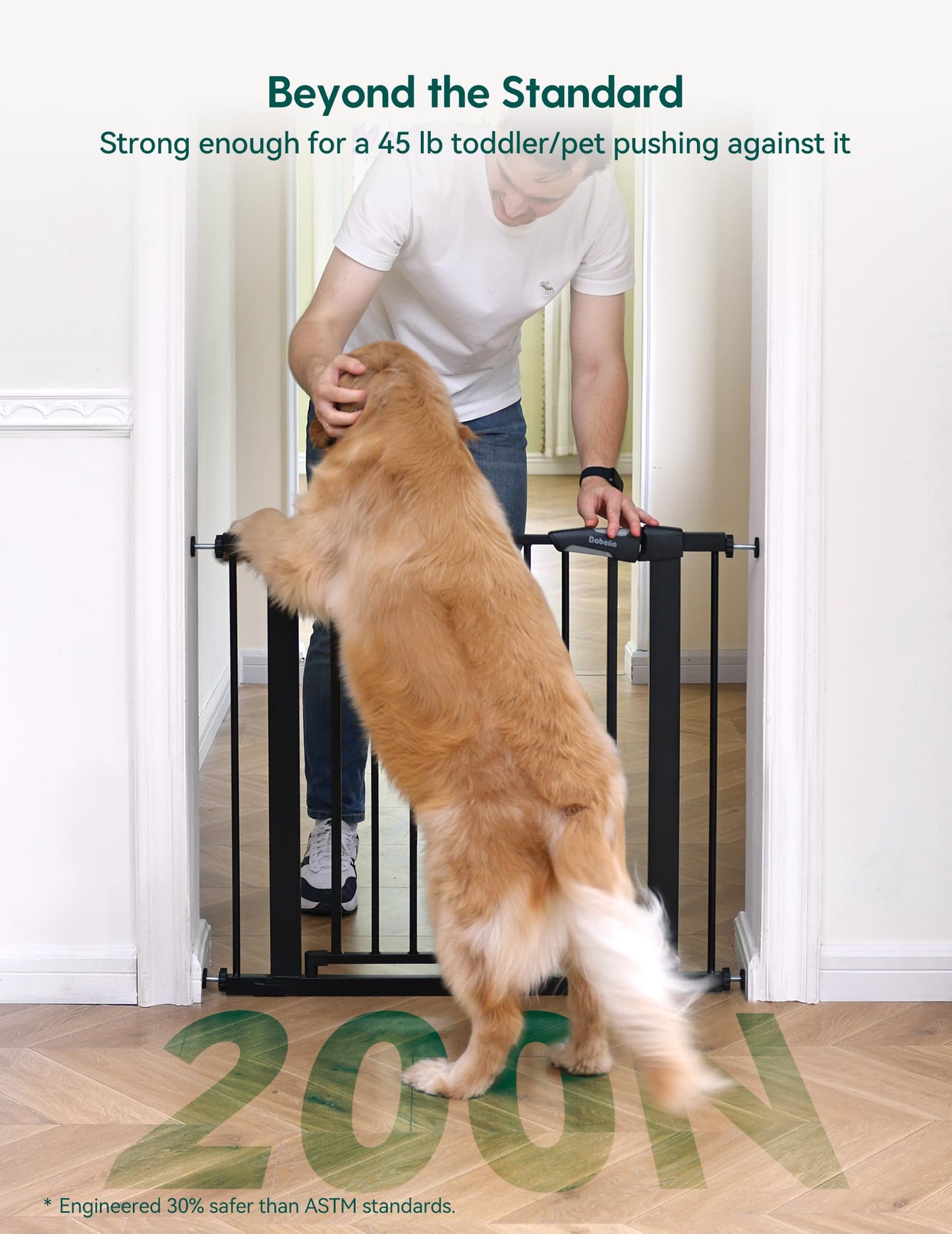 Babelio Baby Gate for Doorways and Stairs, 26-40" Auto Close Dog Gate, PressGuard C5, Easy-Install Pressure Mounted Satey Door, No Drilling Safety Gate for Child and Pets, Black
