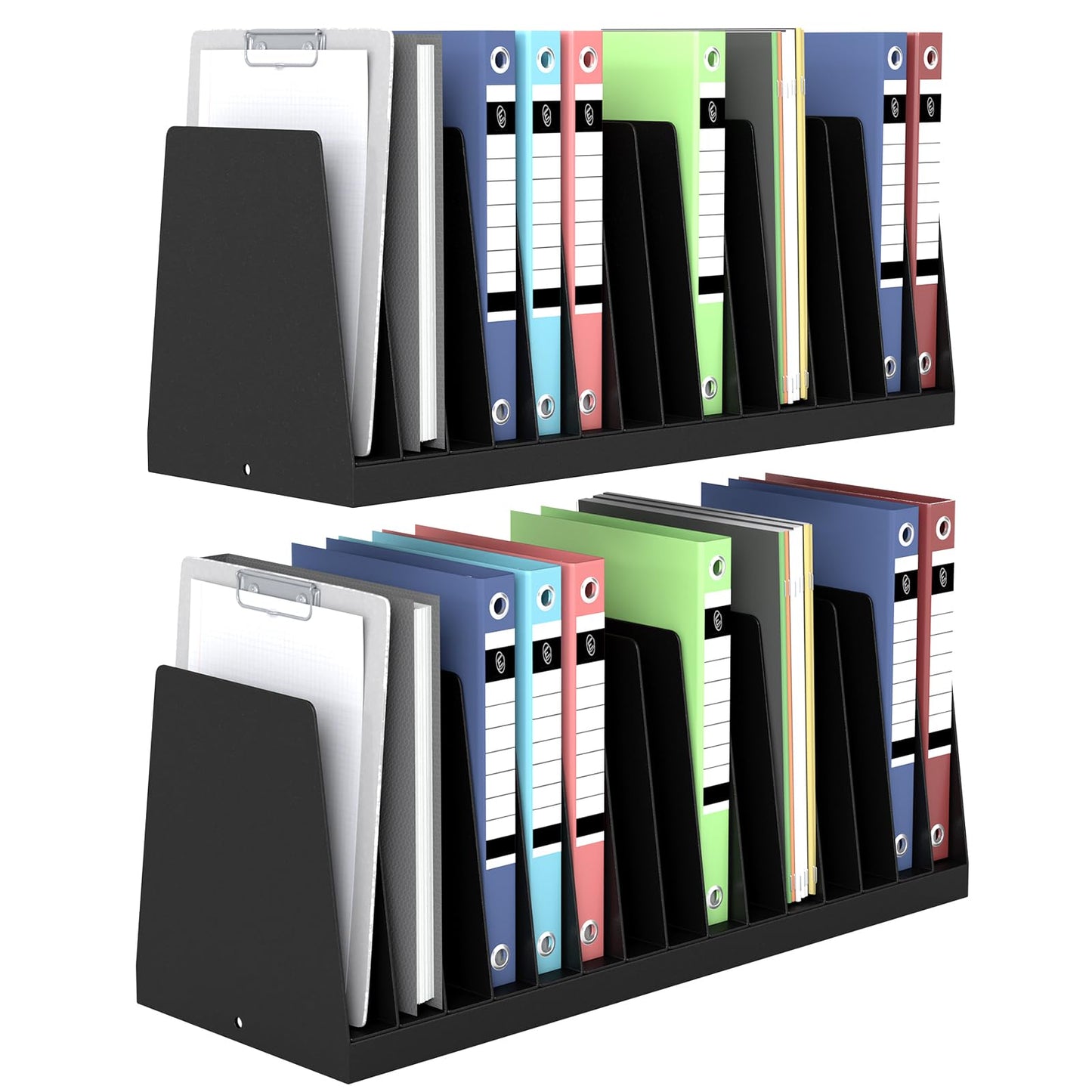 Inracity 2 Pack Vertical Metal Desk File Organizer, 15 Compartments Desktop Document Sorter & Mail Holder, Heavy-Duty Metal with Scratch & Chip-Resistant Finish for Office, Home, Classroom Use, Black