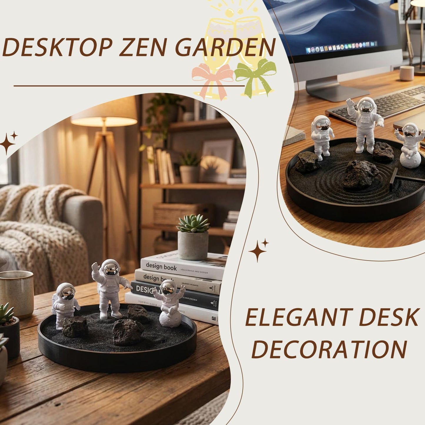 Astronaut Zen Garden Kit, Desktop Zen Garden for Stress Relief, Mini Sandbox with Rake and Decorative Stones for Office & Home Desk Decorations