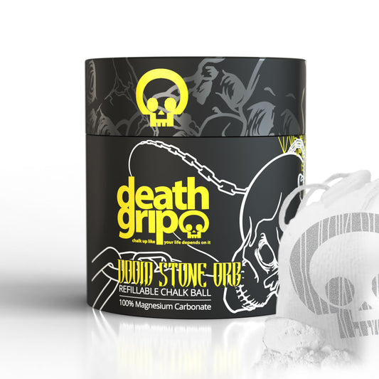 Death Grip Doom Stone Orb Refillable Chalk Ball – 2 oz (60g) Magnesium Carbonate Hand Chalk for Rock Climbing, Weightlifting, Gymnastics & Bouldering – Precision Grip, Low-Mess Chalk