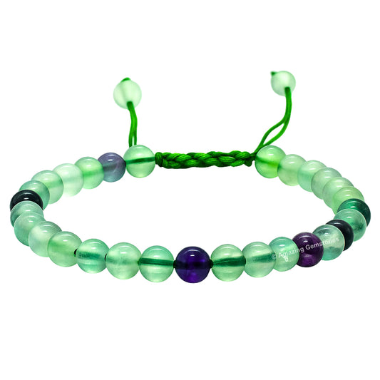 Amazing Gemstone Fluorite Bracelet, Gifts For Men & Women - Protection Healing Crystal Bracelet - 6mm Gemstone Beaded Adjustable Bracelet, Pulseras Para Hombres Mujer Stocking Stuffers