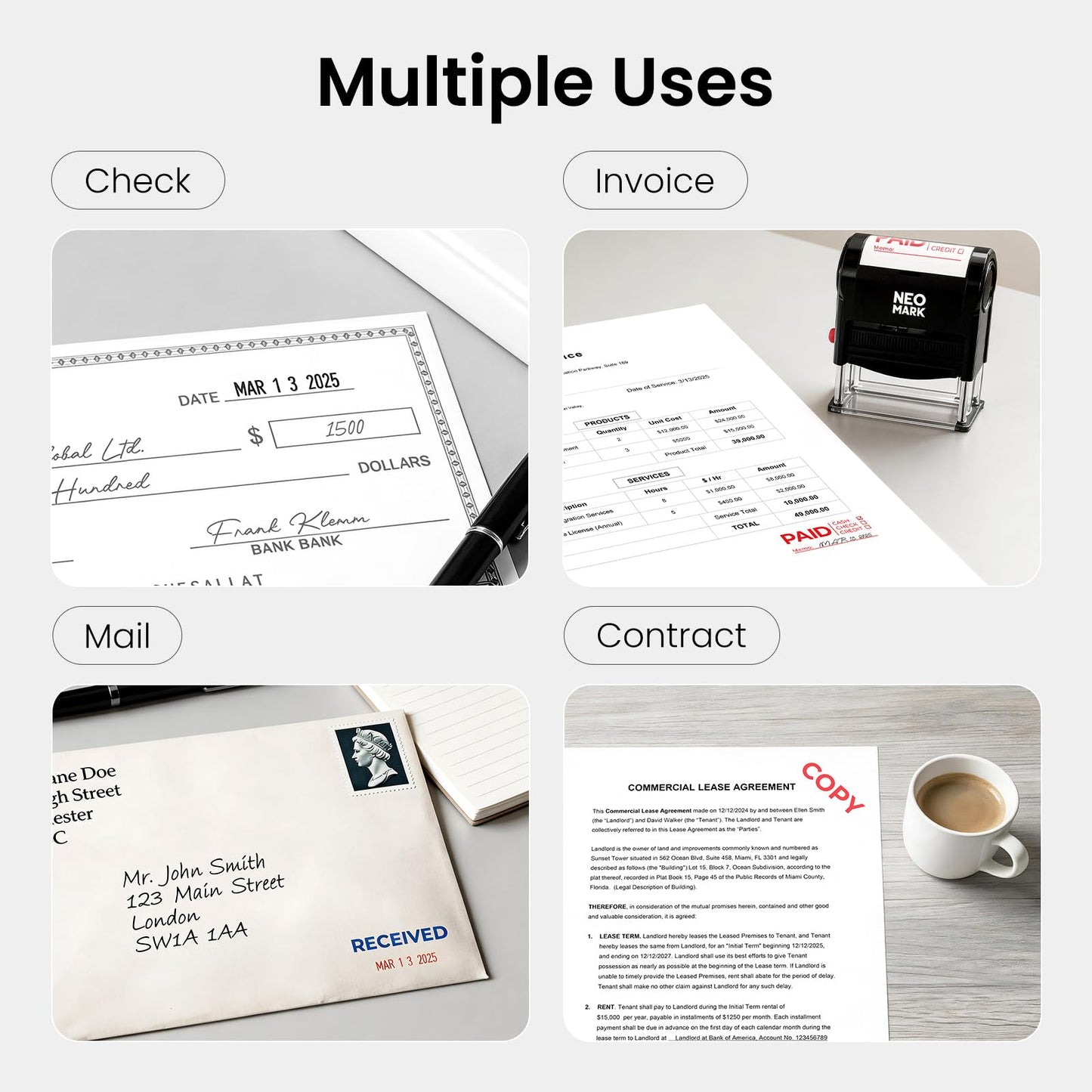 NEO MARK Self-Inking Date Stamp,12-Year Adjustable Rubber Dater, Ideal for Business, Receiving, Accounting & Expiration - with an Extra Refill Ink Pad