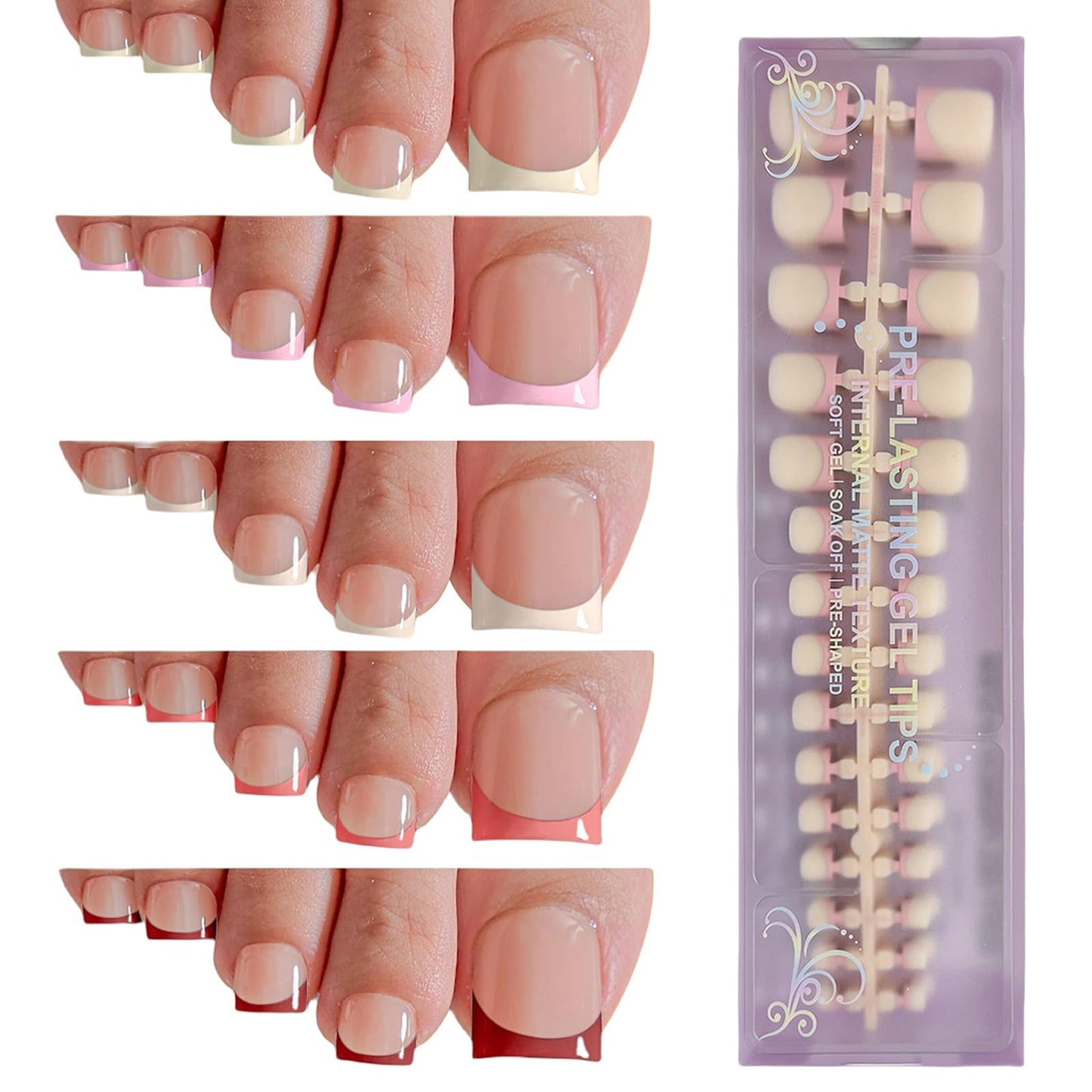 Press on Toenails Short, OPkssnails 150pcs Skin Tones French Tip Press On Toenails for Women, Pre-Designed Soft Gel Toe Nail Press Ons, Soak Off Acrylic Fake Toenail Extensions in 15 Sizes