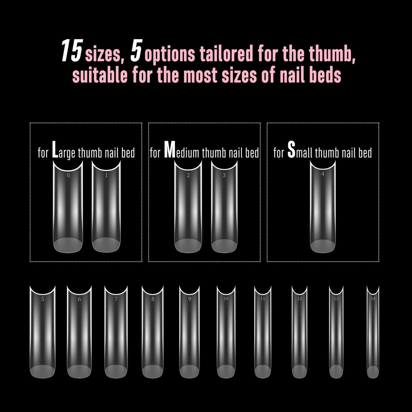 NOVO OVO Halloween XXL Square Nail Tips with Sharp Point & Moon Curve, Extra Thick False Nails Press on, matte Full Cover Soft Gel Extension French Tips Fake Nail Acrylic kit for DIY X 15 Size 180pcs
