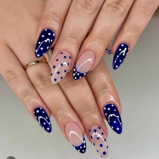 Medium Almond Press on Nails 5D Flower Nails Press on with Gold Line & White Marble Design Rhinestones Fake Nails Reusable Glossy Glue on Nail Full Cover Stick on Nails for Women Manicure 24Pcs