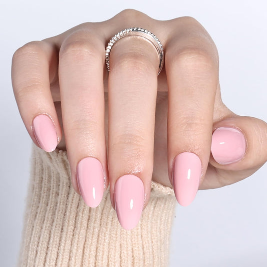 SEEWEE Pink Press On Nails Almond - Short Almond Nude Fake Nails with Nail Glue, Nude Press On Nails Reusable Stick On Nails in 16 Sizes 32 Nail Kit for Women & Girls | Salon Quality