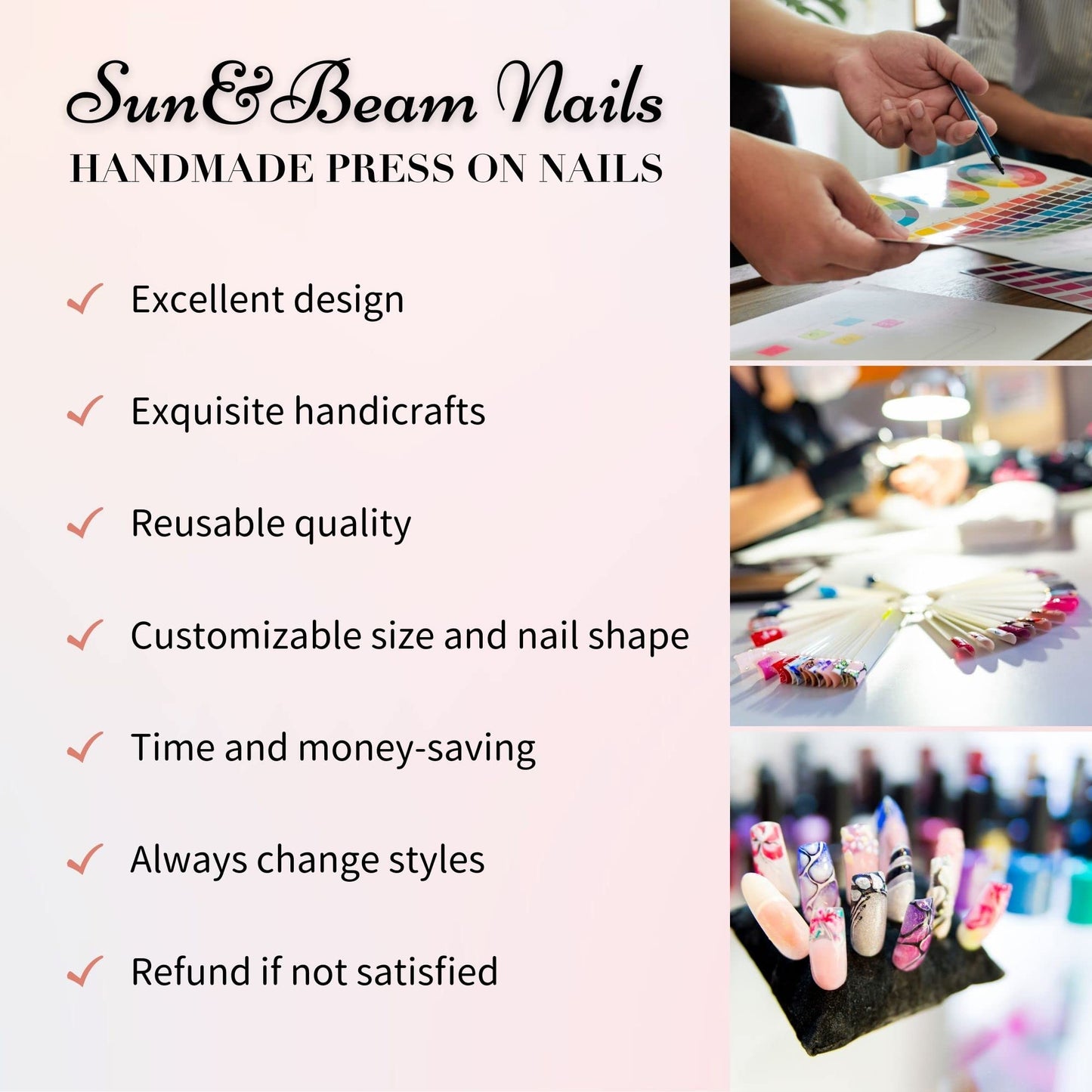 Sun&Beam Nails Handmade Press-on Medium Long Coffin Ballerina Blue Sliver Black Y2K Gradation Design False Nail Tips 10 Pcs (#138 M)