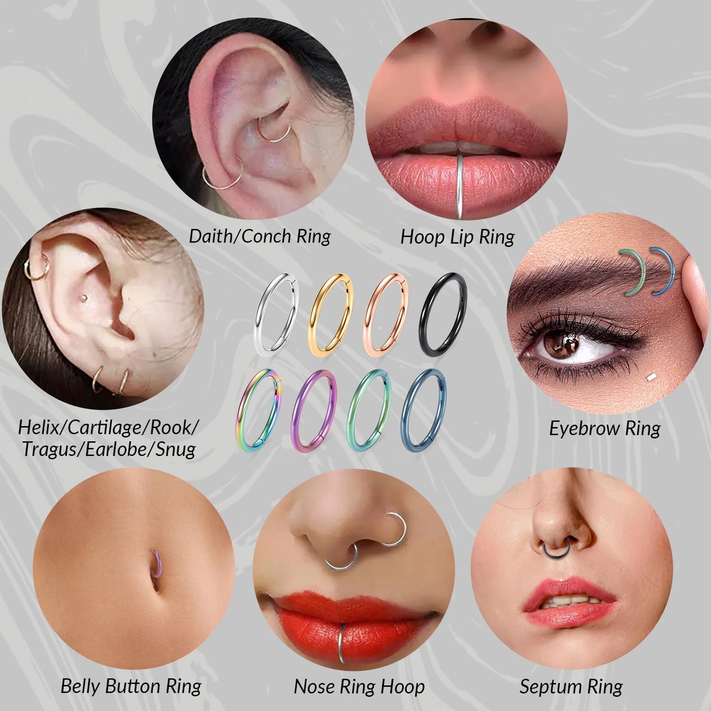 16g Nose Ring Hoop Earrings Blue Nose Hoops 16 Gauge Lip Rings Septum Hoop Seamless Septum Clicker 8mm Septum Ring Cartilage Earring Helix Earring Rook Earrings Nose Rings Surgical Steel