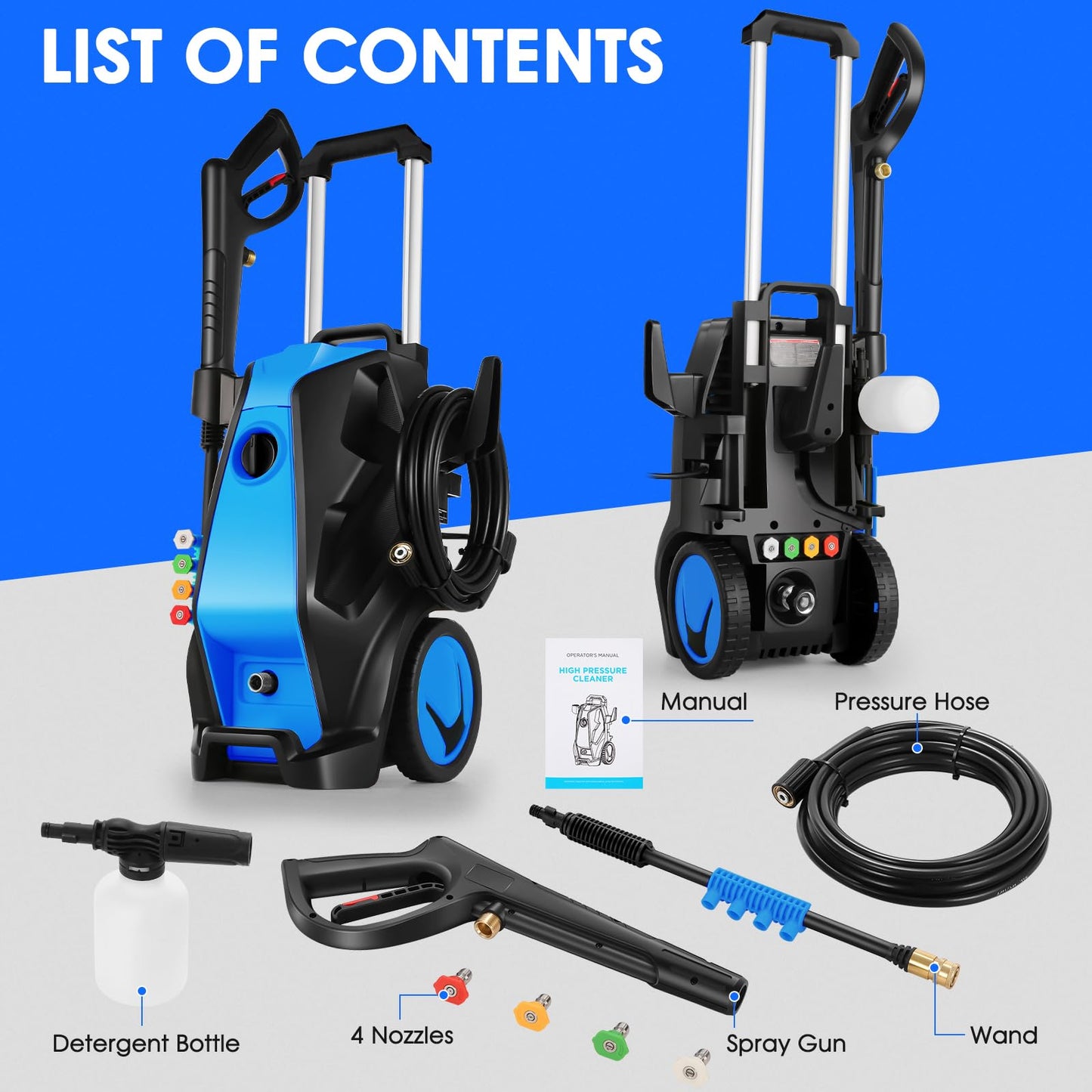 Imdot 5000PSI 4.0GPM Heavy Duty Electric Pressure Washer with 33 FT Extension Hose, 4 QCNozzles and 500ml Foam Cannon for Cars/Fences/Driveways/Patios/Home Cleaning, Deep Blue