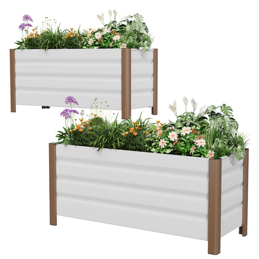 Garvee 2 Pack Large White Aluminum Planter Box 39"X16"X18", Extra Long Raised Garden Bed with Rounded Corners & Anti-Cut Safety Edging, Deep Design with Drainage Holes for Outdoor Patio & Balcony, Whi